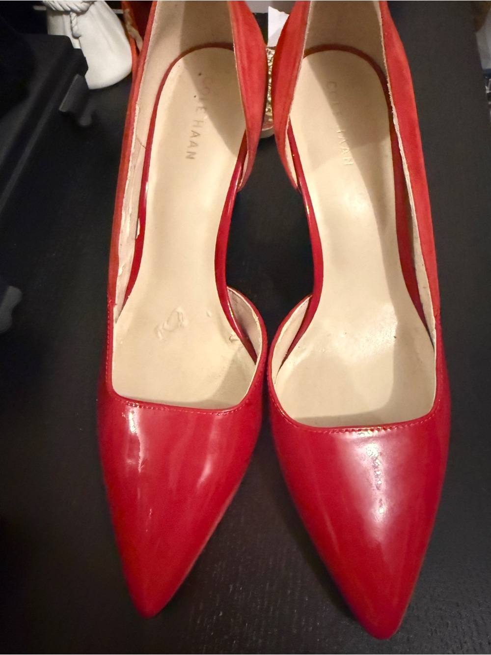 Cole Haan Red Patent Pointed Pumps with Classic Silhouette